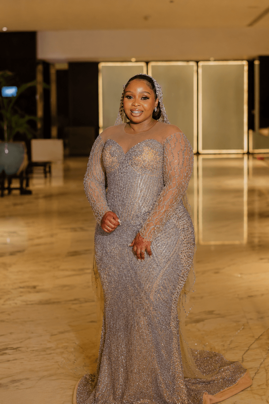 Beaded Illusion Sleeve Dress