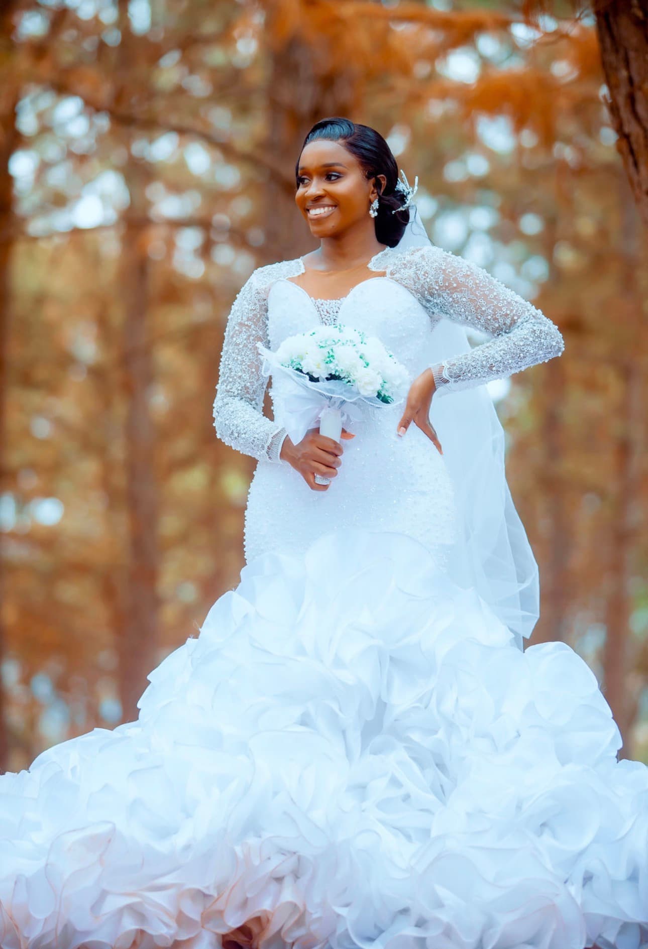 Long - Sleeve Embellished Mermaid Wedding Dress