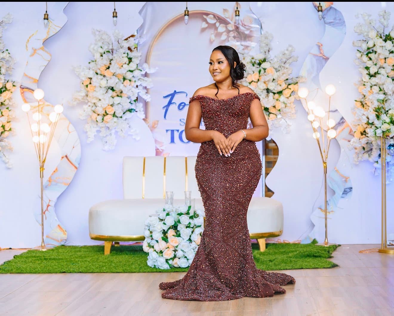 Burgundy Beaded Off-Shoulder Mermaid Gown
